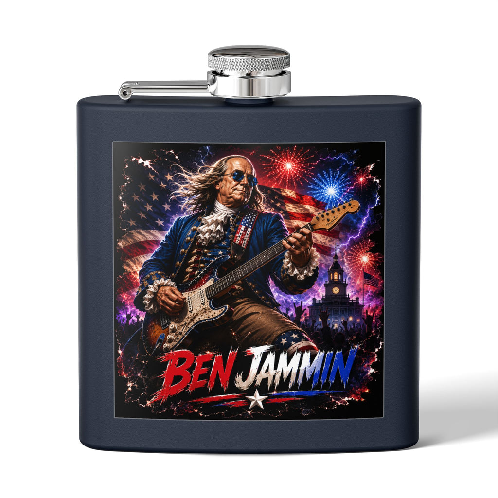 Patriotic Rock Flask — "Ben Jammin" 6oz Stainless Steel Hip Flask