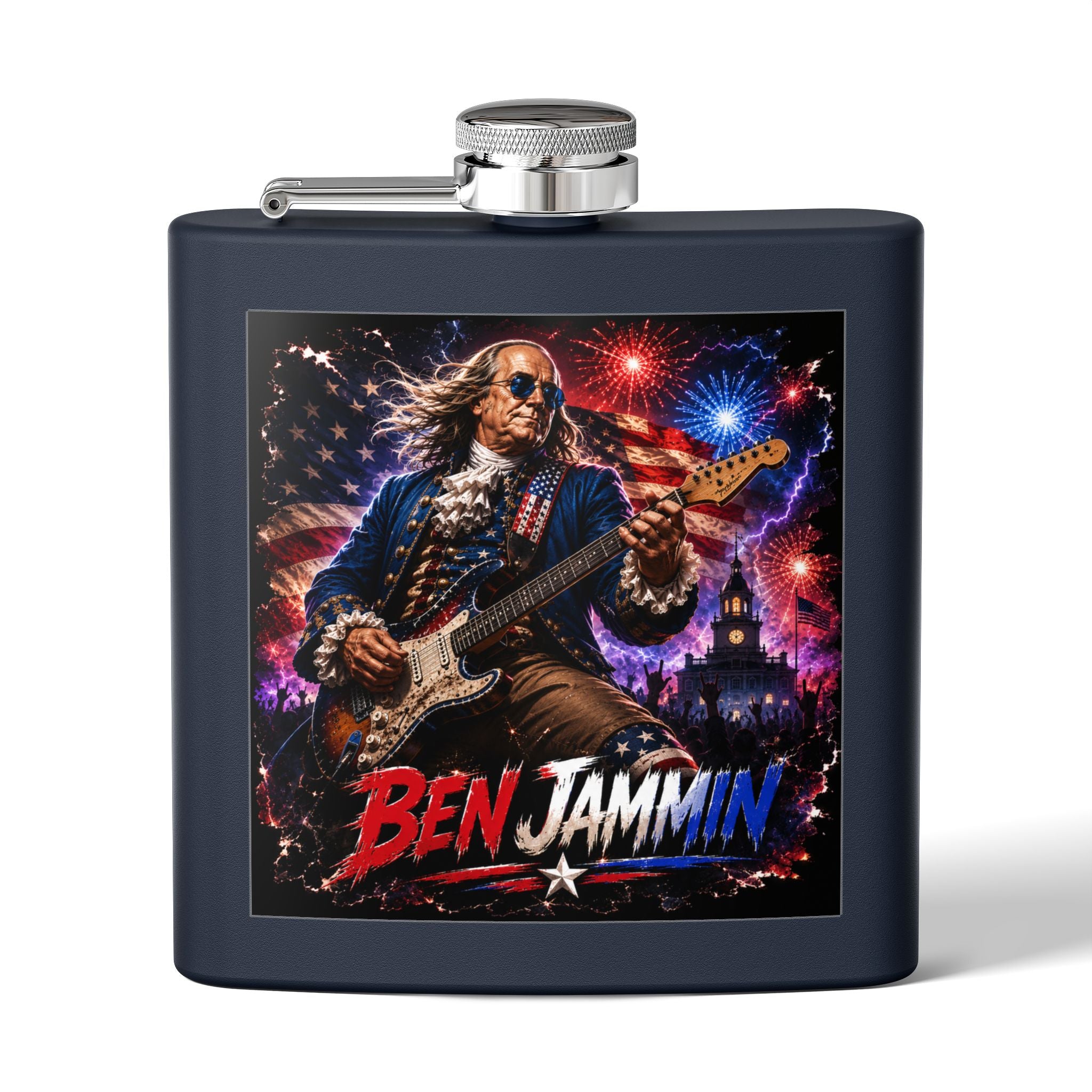Patriotic Rock Flask — "Ben Jammin" 6oz Stainless Steel Hip Flask