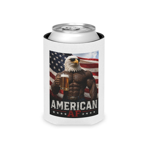 Can Cooler - "American AF" Bald Eagle Beer Koozie (Patriotic 4th of July Gift)