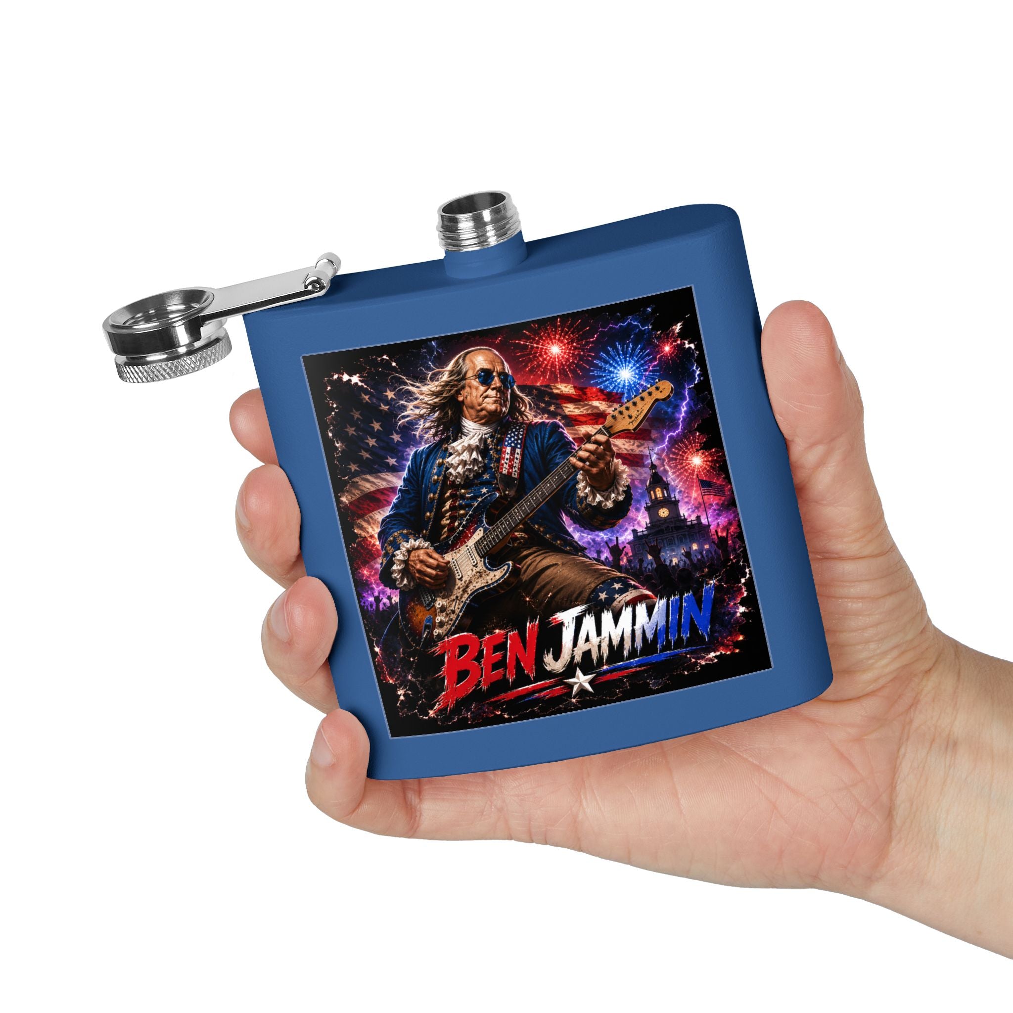 Patriotic Rock Flask — "Ben Jammin" 6oz Stainless Steel Hip Flask