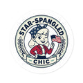 Patriotic "Star-Spangled Chic" Round Sticker — Retro 4th of July Vinyl Decal