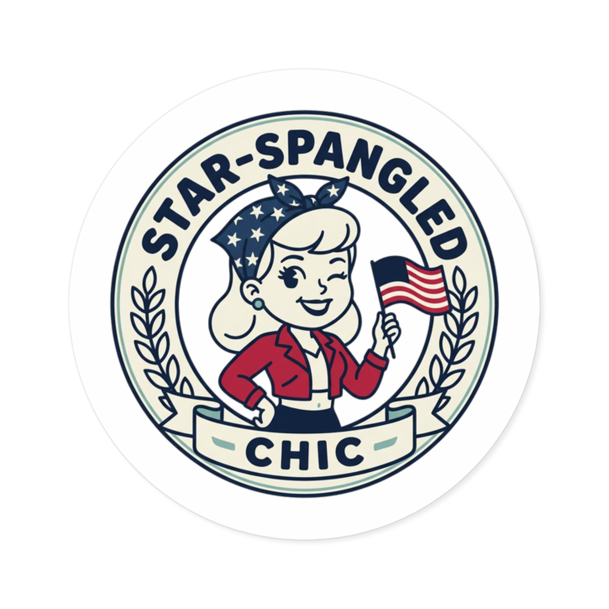 Patriotic "Star-Spangled Chic" Round Sticker — Retro 4th of July Vinyl Decal
