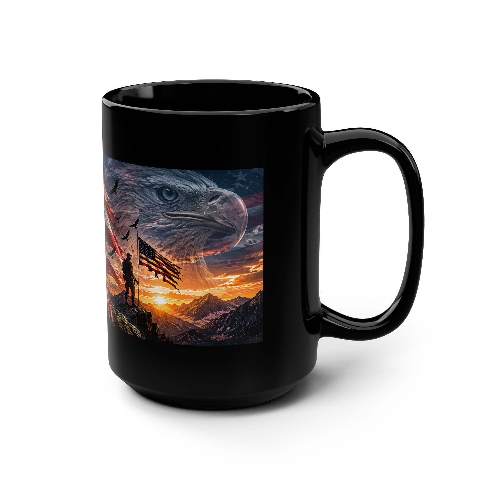 Primeagle Supply Black 15oz Mug — Patriotic Eagle Logo Coffee Cup