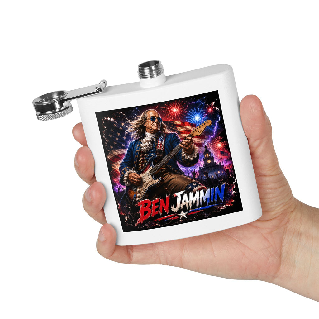 Patriotic Rock Flask — "Ben Jammin" 6oz Stainless Steel Hip Flask