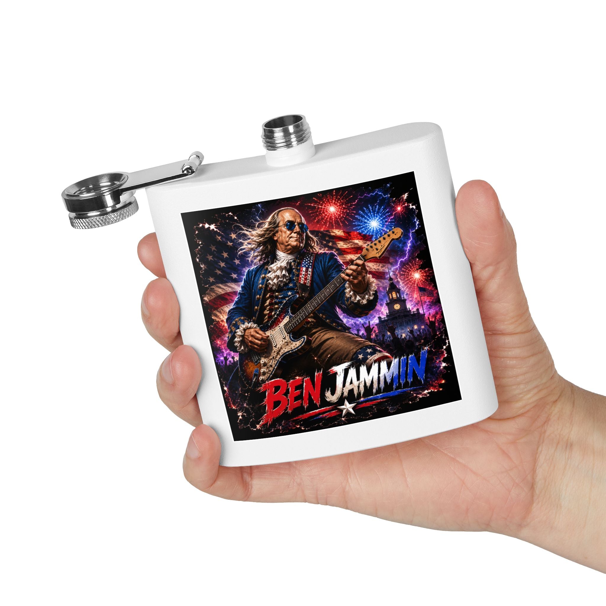 Patriotic Rock Flask — "Ben Jammin" 6oz Stainless Steel Hip Flask