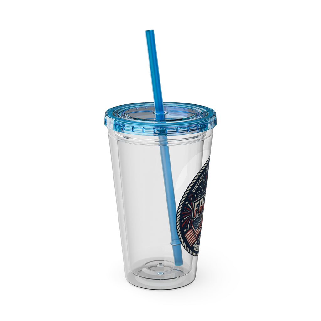 Freedom Juice 16oz Tumbler with Straw – Patriotic USA Celebration Drink Cup