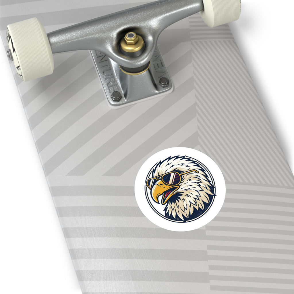 Cool Bald Eagle Round Sticker — Patriotic USA Sunglasses Vinyl Decal