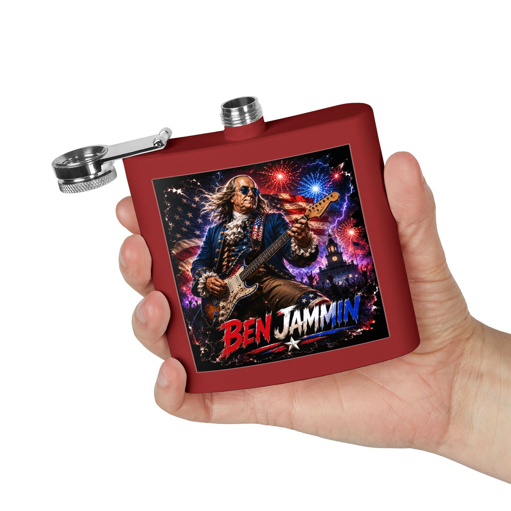 Patriotic Rock Flask — "Ben Jammin" 6oz Stainless Steel Hip Flask