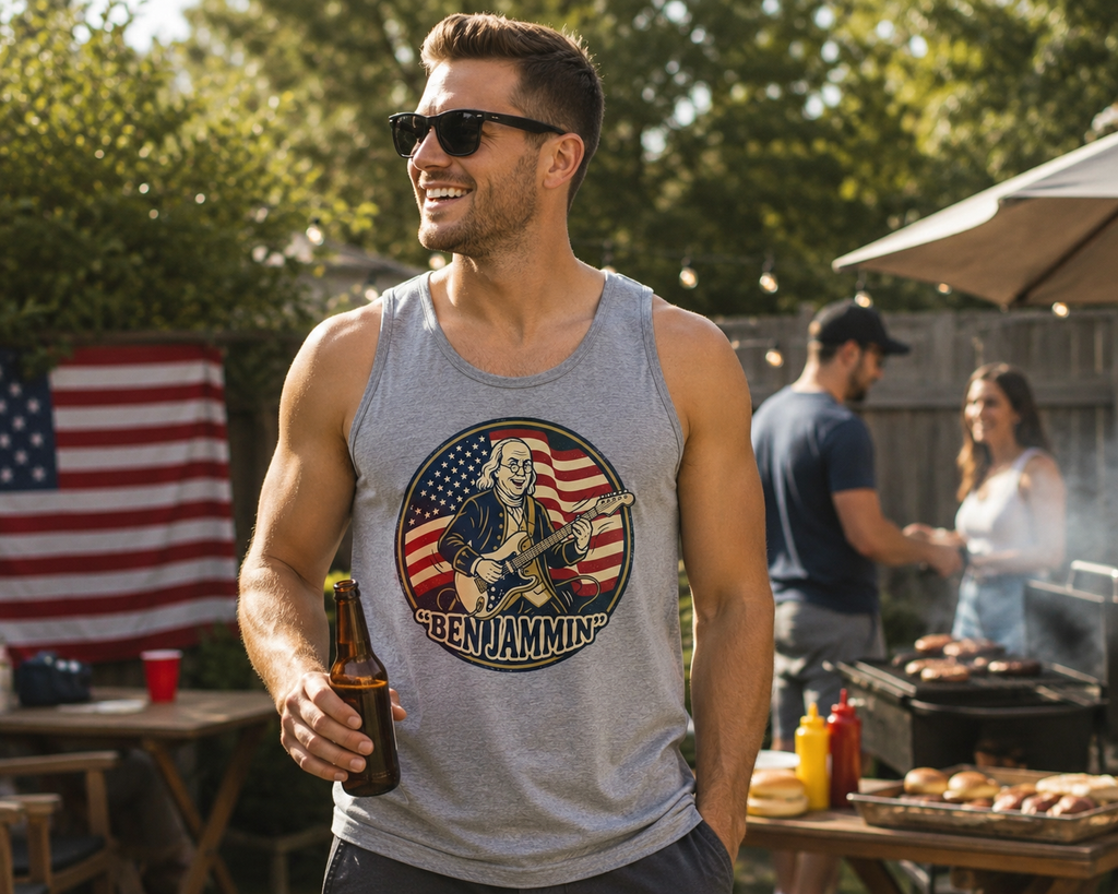 Patriotic "Ben Jammin" Tank Top — Men's Americana Music & Independence Day Tank