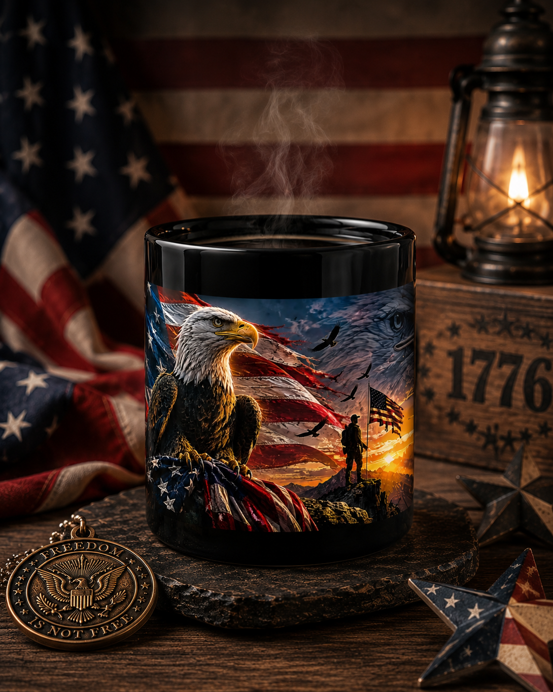Primeagle Supply Black 15oz Mug — Patriotic Eagle Logo Coffee Cup