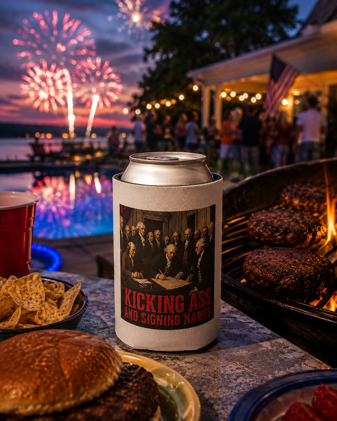 Can Cooler — "Kicking Ass and Signing Names" Patriotic Founding Fathers Can Cooler