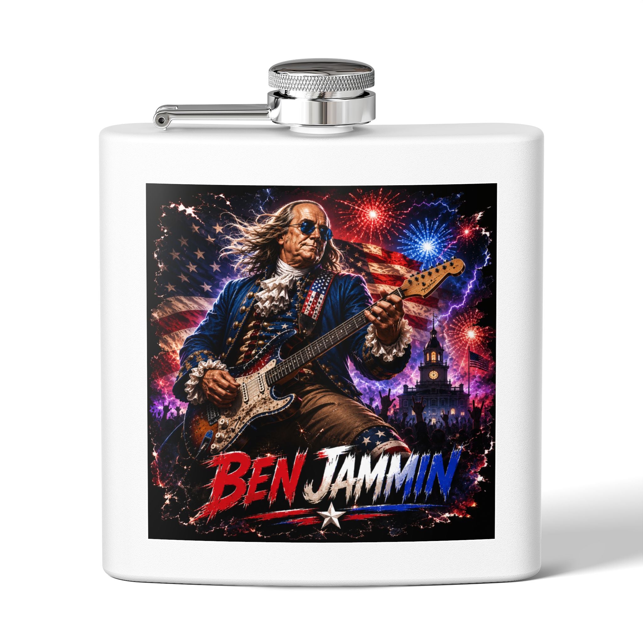 Patriotic Rock Flask — "Ben Jammin" 6oz Stainless Steel Hip Flask