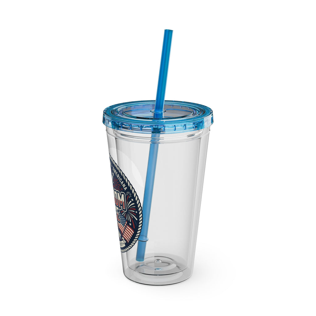 Freedom Juice 16oz Tumbler with Straw – Patriotic USA Celebration Drink Cup
