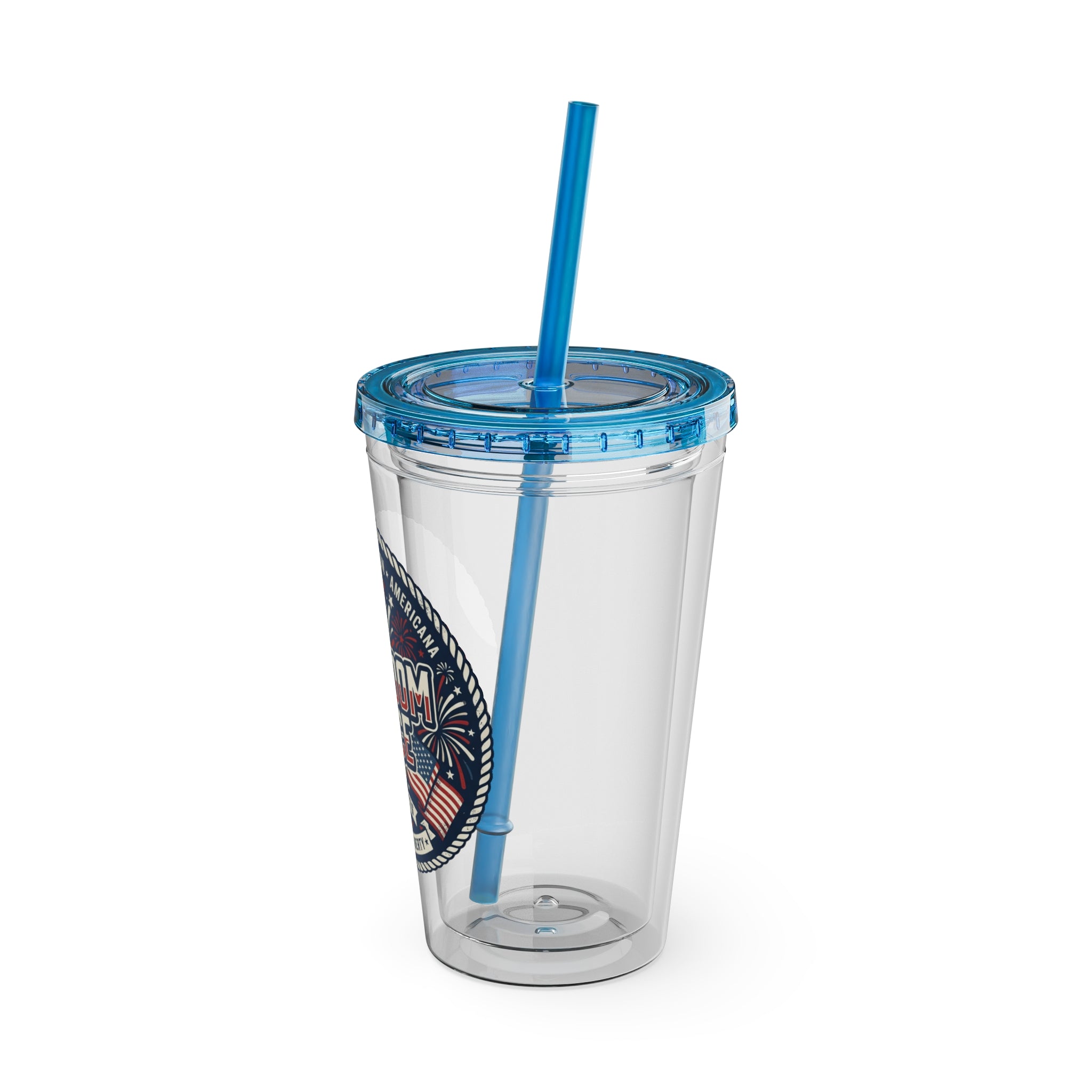 Freedom Juice 16oz Tumbler with Straw – Patriotic USA Celebration Drink Cup