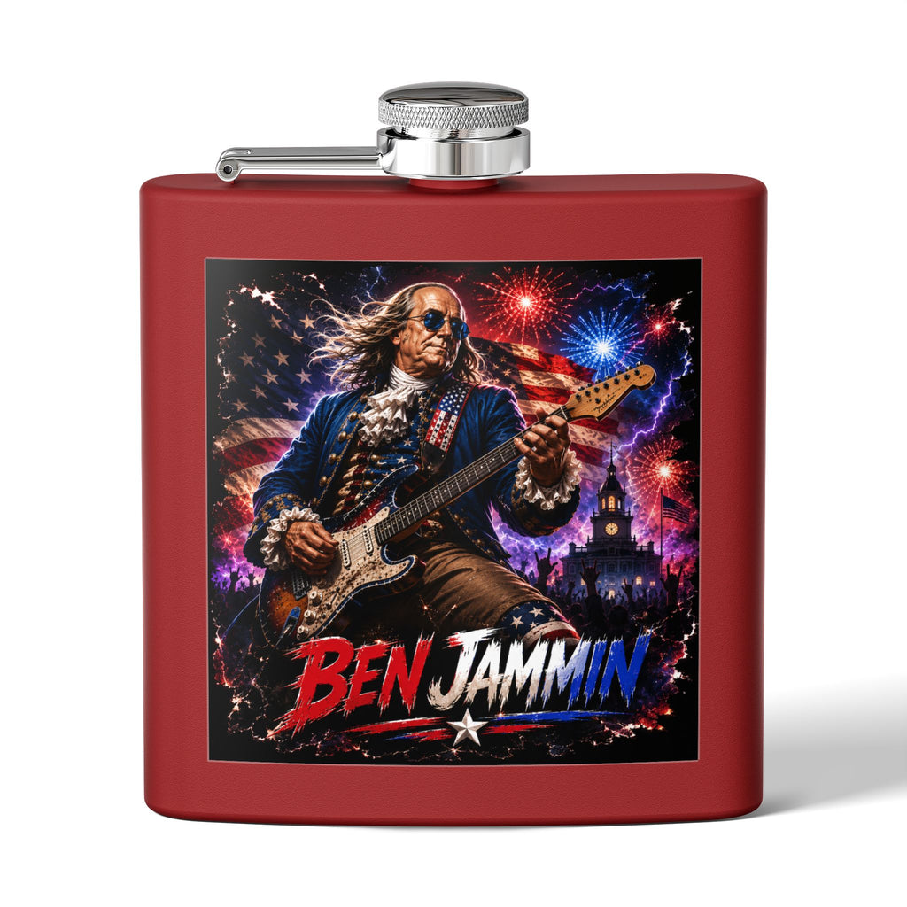 Patriotic Rock Flask — "Ben Jammin" 6oz Stainless Steel Hip Flask