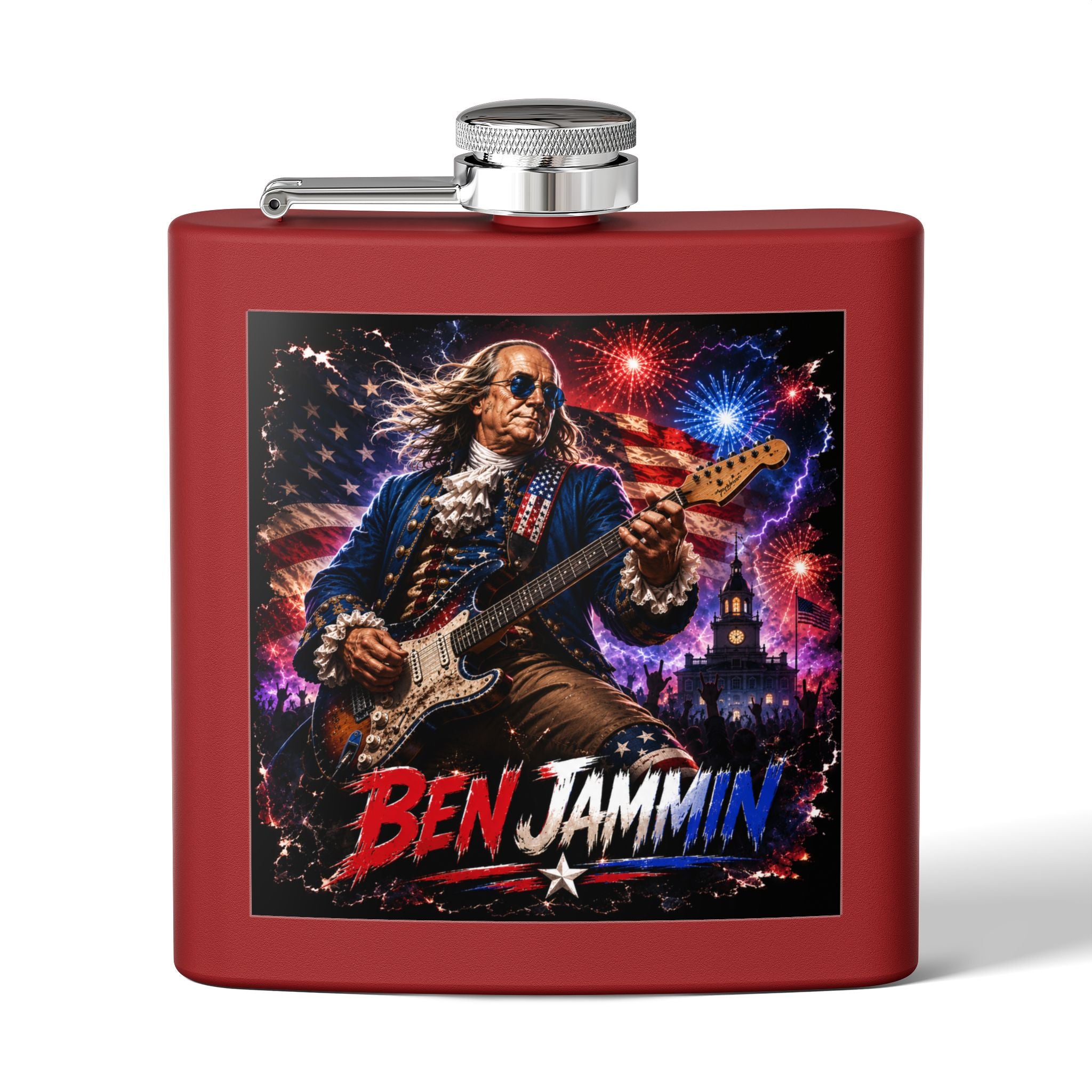 Patriotic Rock Flask — "Ben Jammin" 6oz Stainless Steel Hip Flask