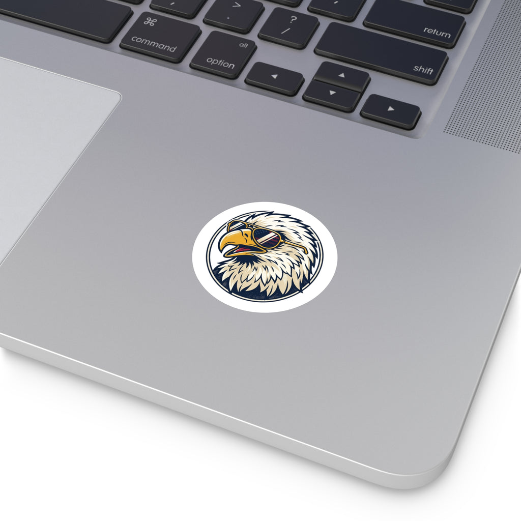 Cool Bald Eagle Round Sticker — Patriotic USA Sunglasses Vinyl Decal