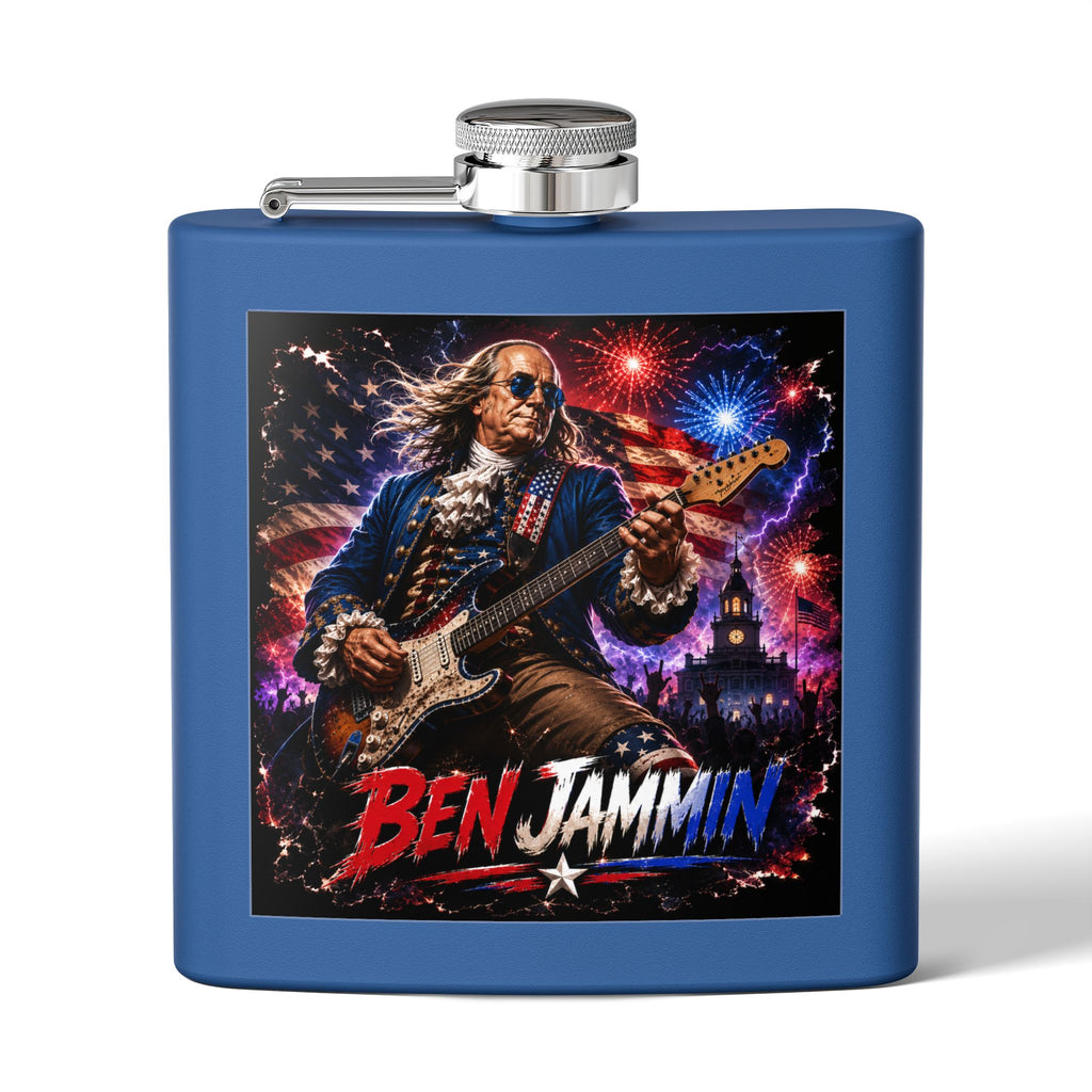 Patriotic Rock Flask — "Ben Jammin" 6oz Stainless Steel Hip Flask