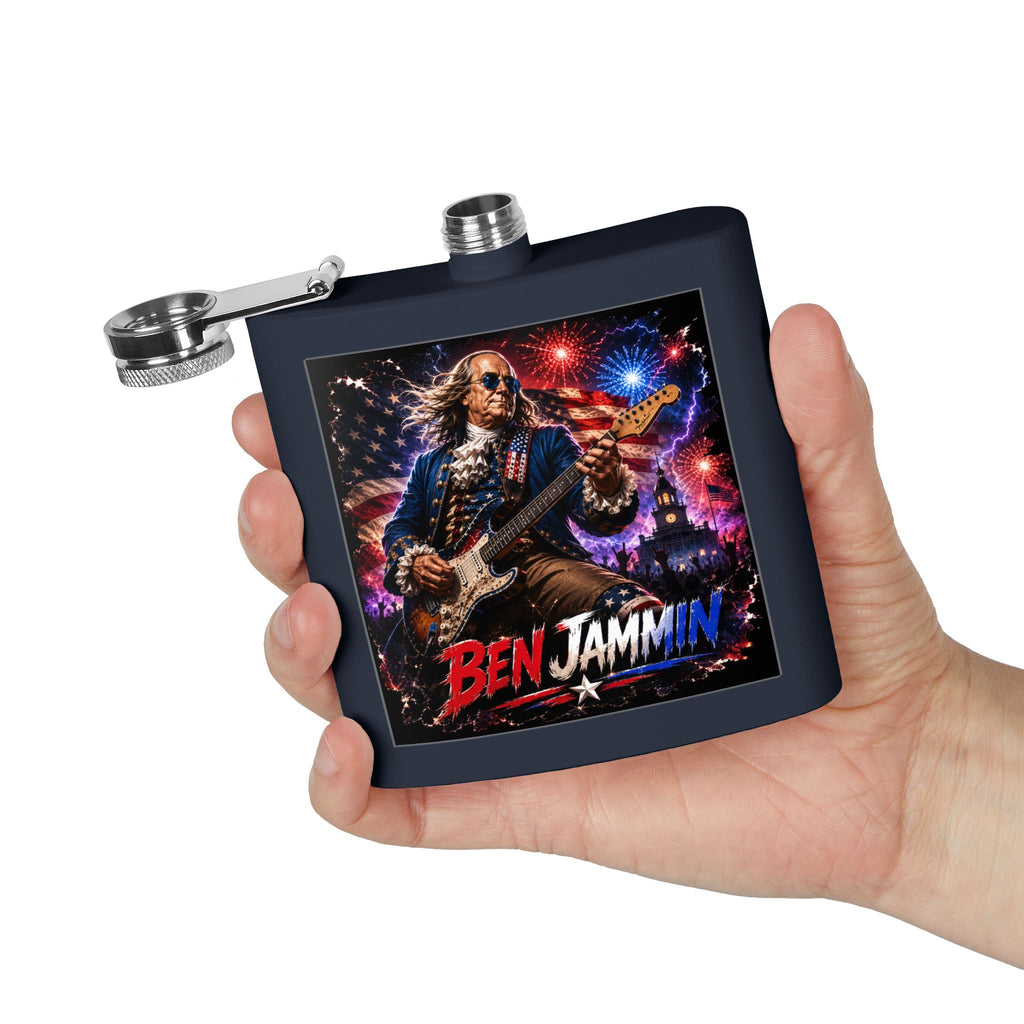 Patriotic Rock Flask — "Ben Jammin" 6oz Stainless Steel Hip Flask