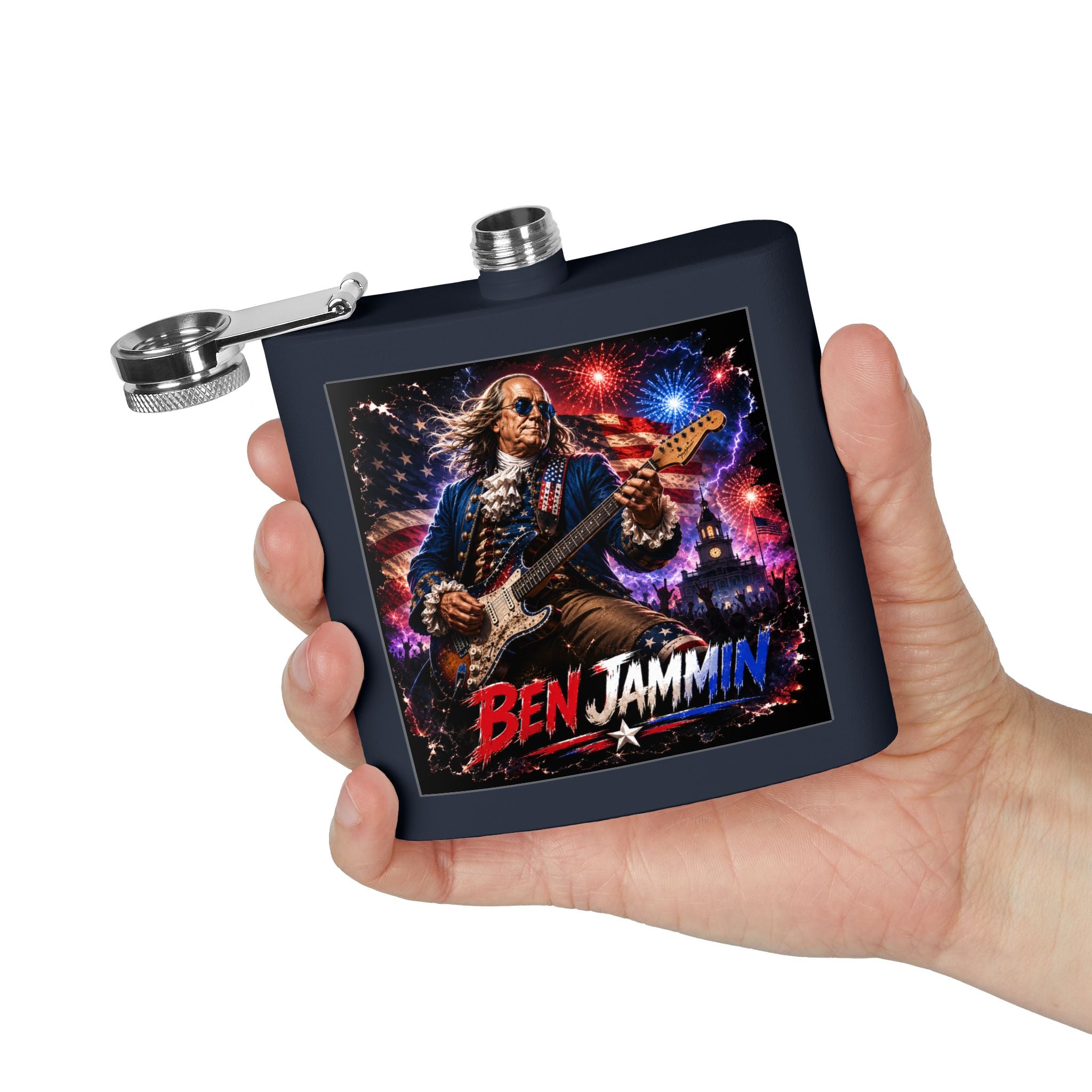 Patriotic Rock Flask — "Ben Jammin" 6oz Stainless Steel Hip Flask