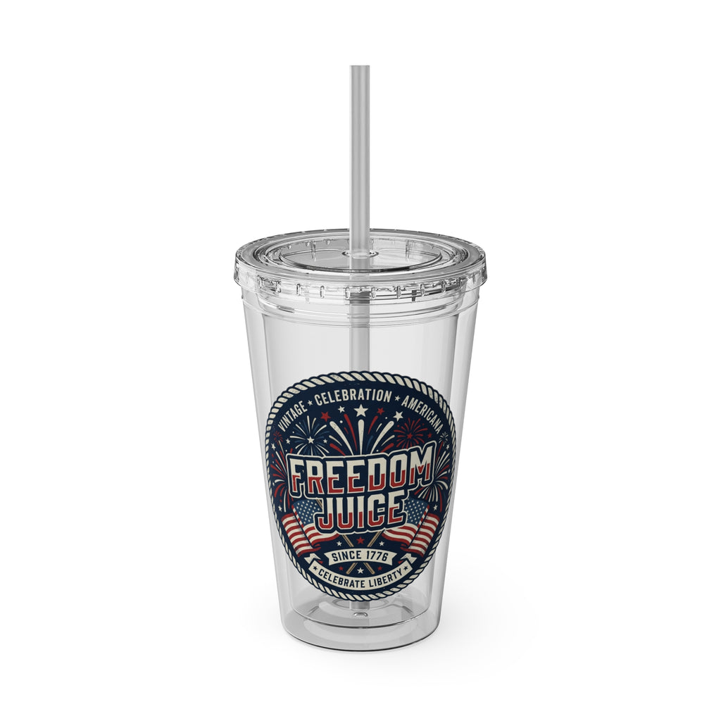 Freedom Juice 16oz Tumbler with Straw – Patriotic USA Celebration Drink Cup