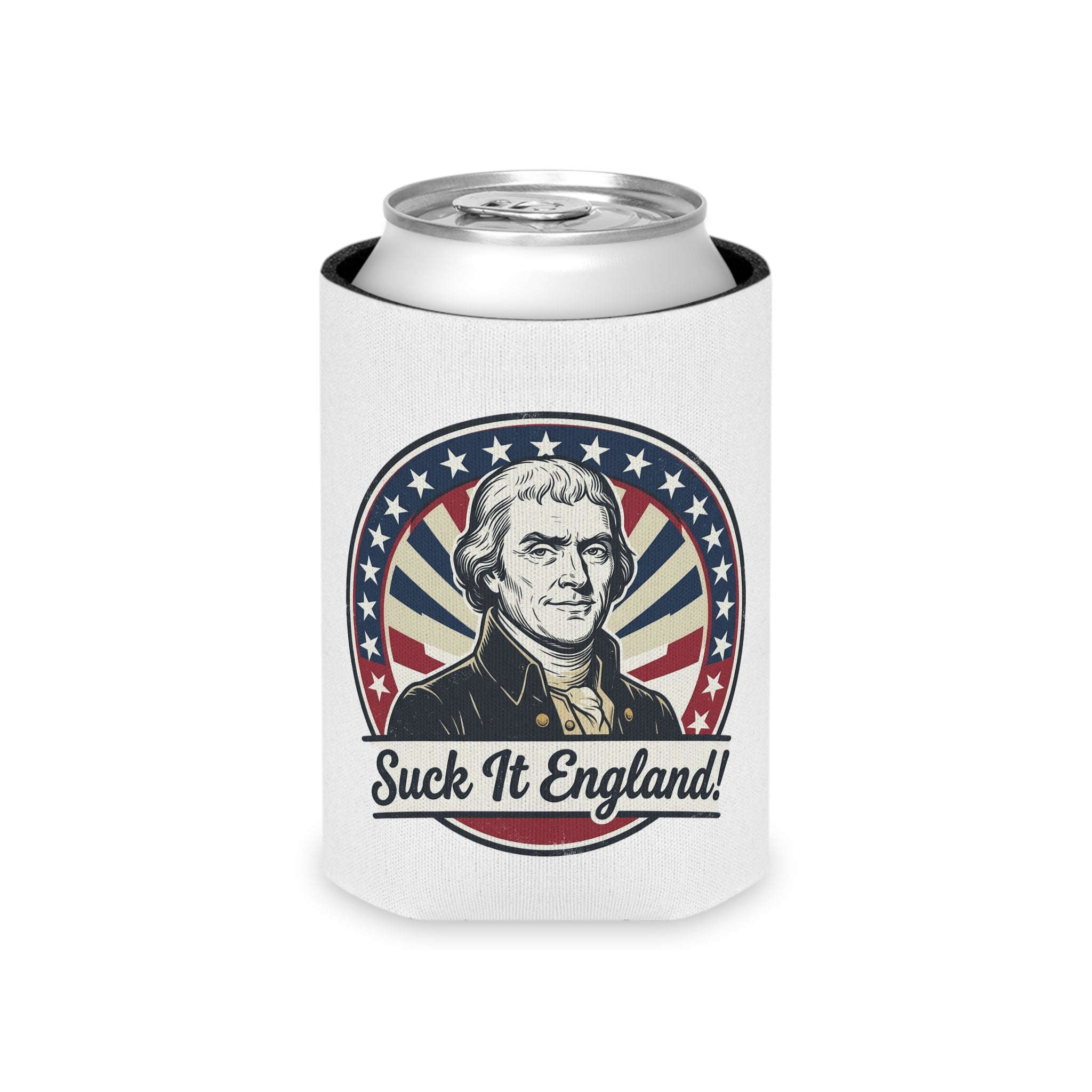 Can Cooler - Vintage Patriotic 'Suck It England!' Beer Can Koozie