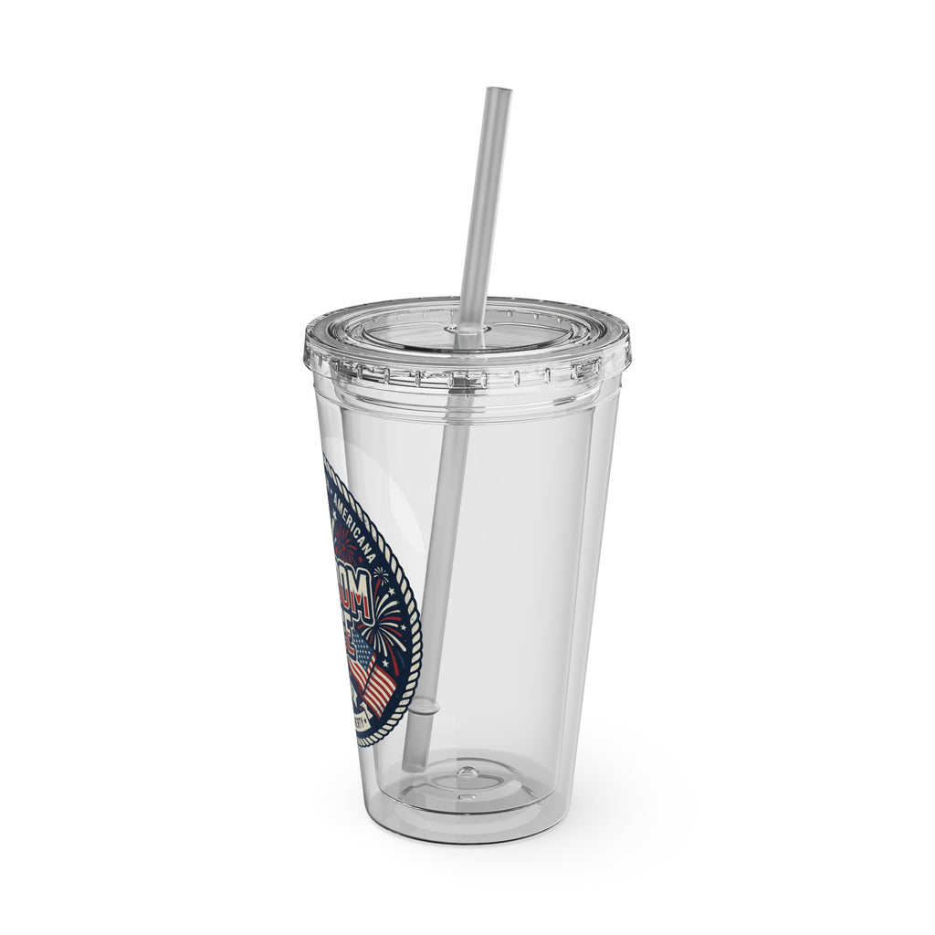 Freedom Juice 16oz Tumbler with Straw – Patriotic USA Celebration Drink Cup