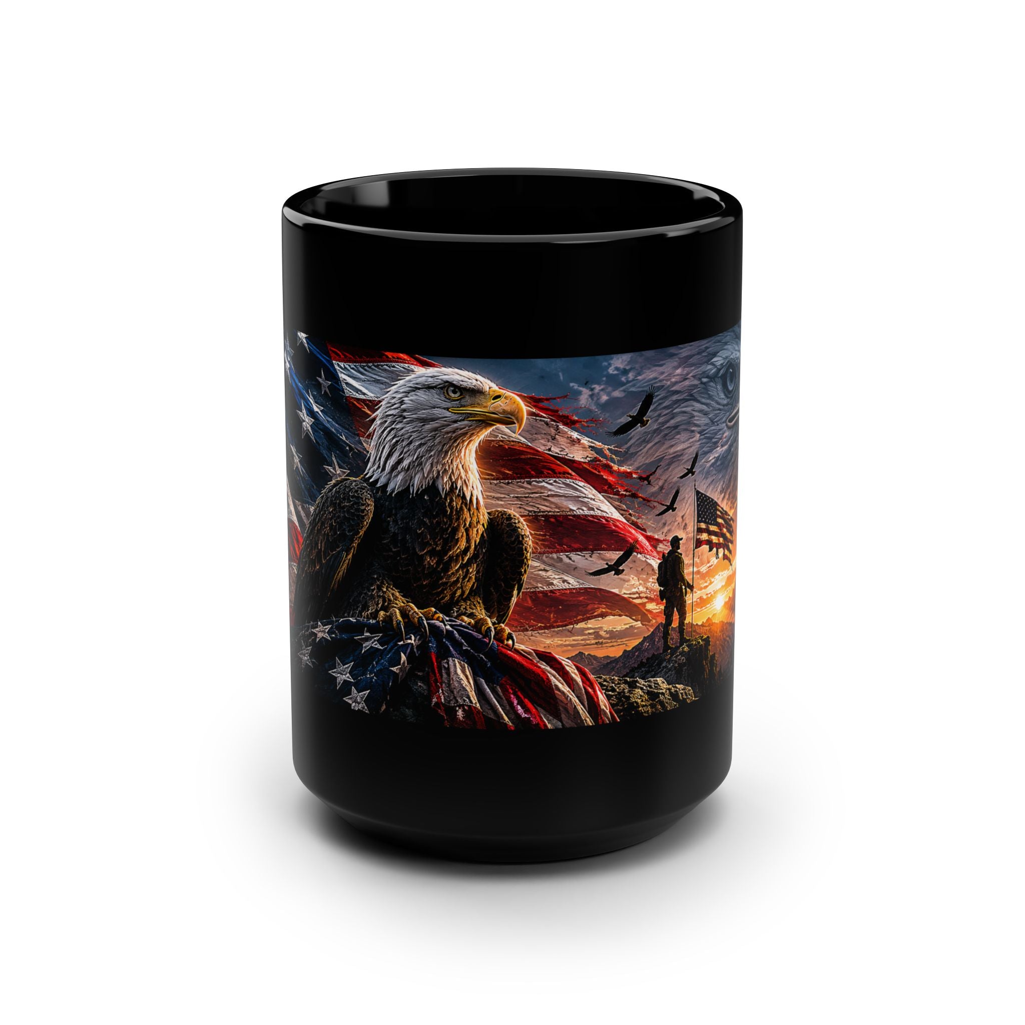 Primeagle Supply Black 15oz Mug — Patriotic Eagle Logo Coffee Cup