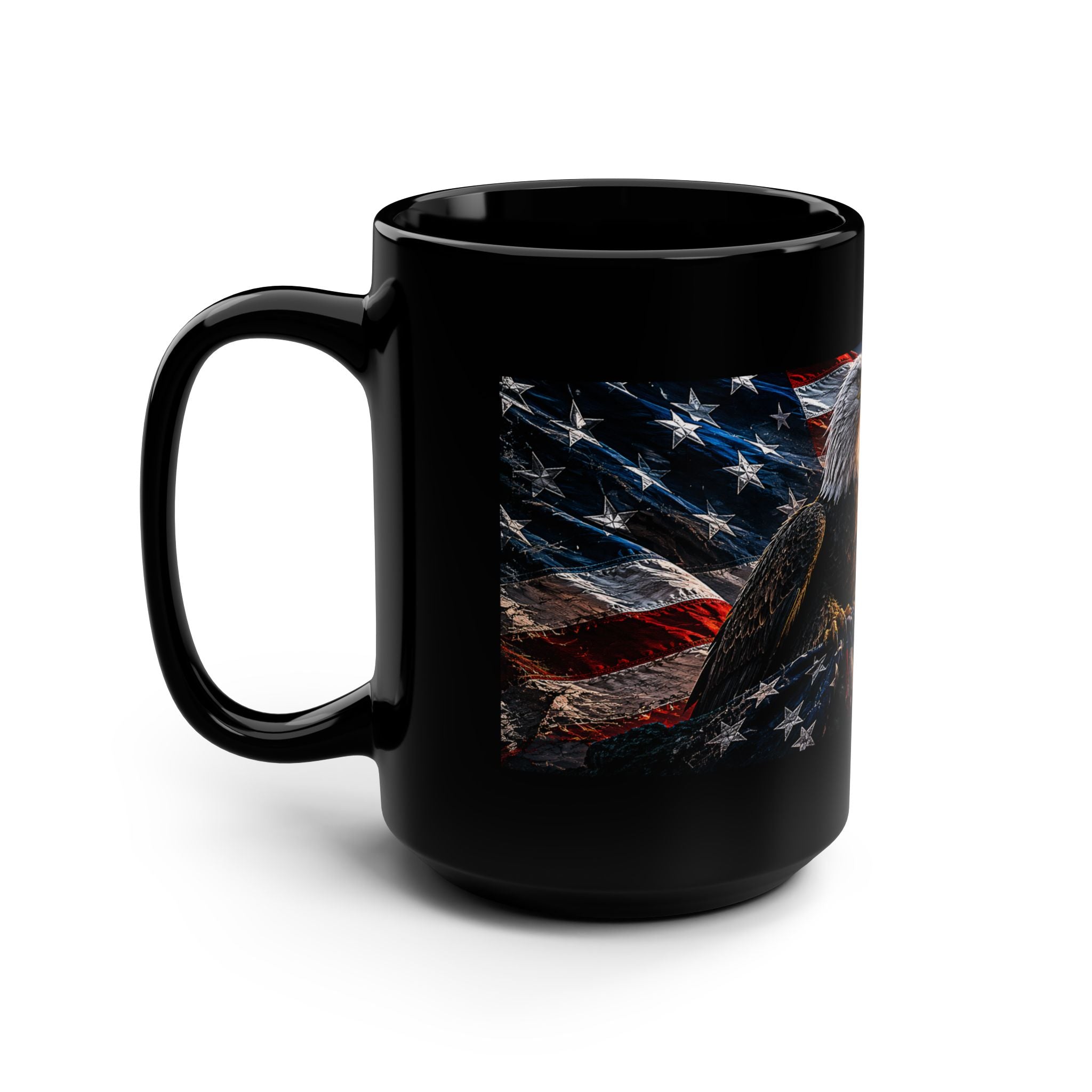 Primeagle Supply Black 15oz Mug — Patriotic Eagle Logo Coffee Cup